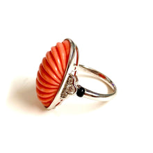 9ct White Gold Coral and Diamond Ring