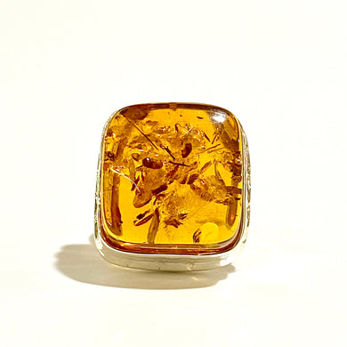 Sterling Silver Square Baltic Amber Ring