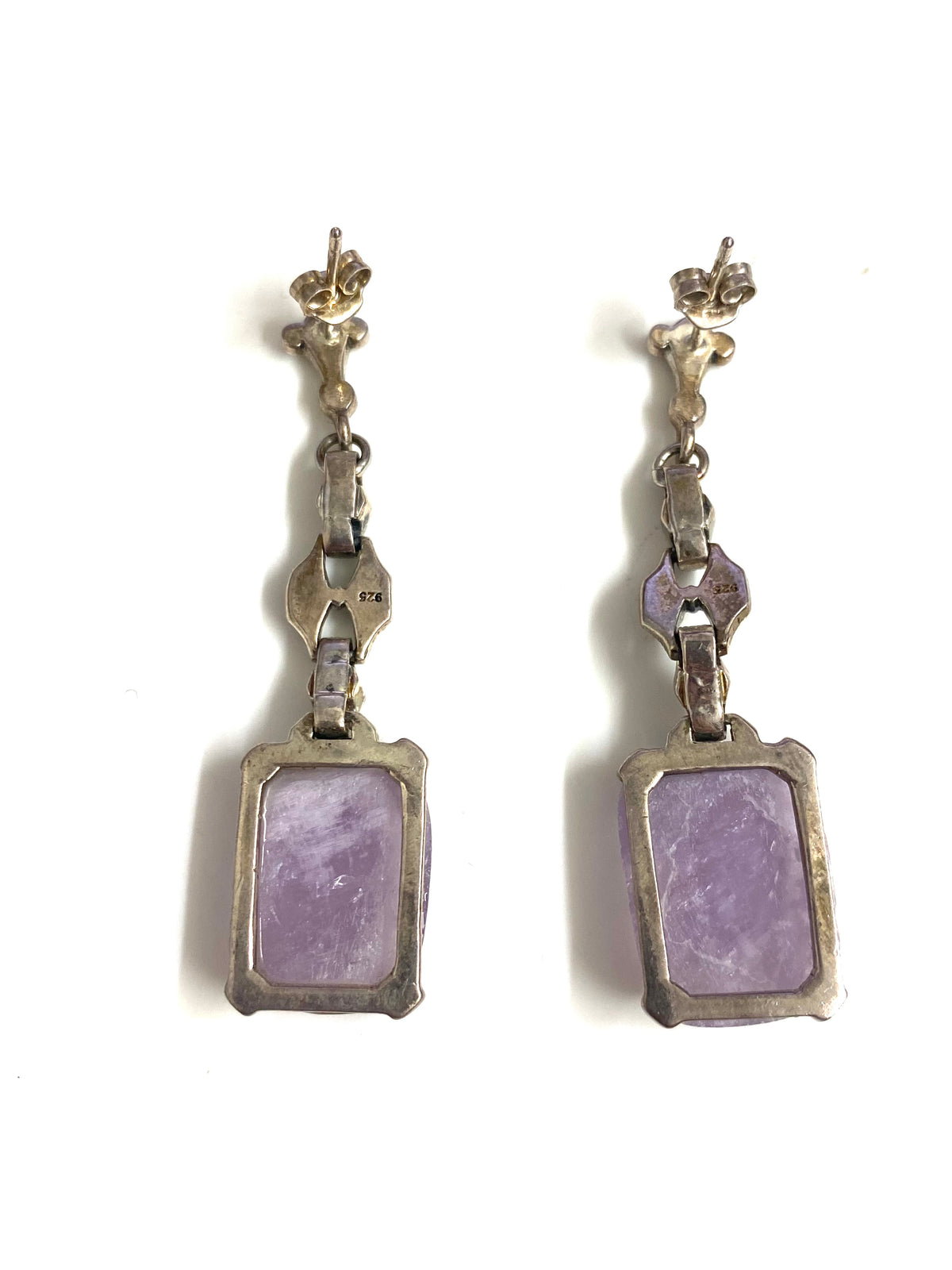 Sterling Silver Square Lavender Jade and Marcasite Earrings