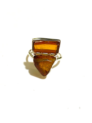 Sterling Silver Honey Amber Modernist Ring