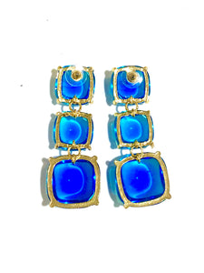Three Tiered Blue Costume Drop Earrings