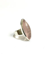 Long Oval Cabochon Rose Quartz Sterling Silver Ring