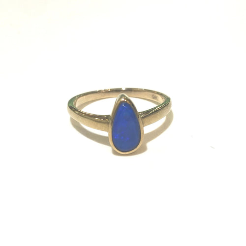 9ct Gold Pear Shaped Black Opal Ring