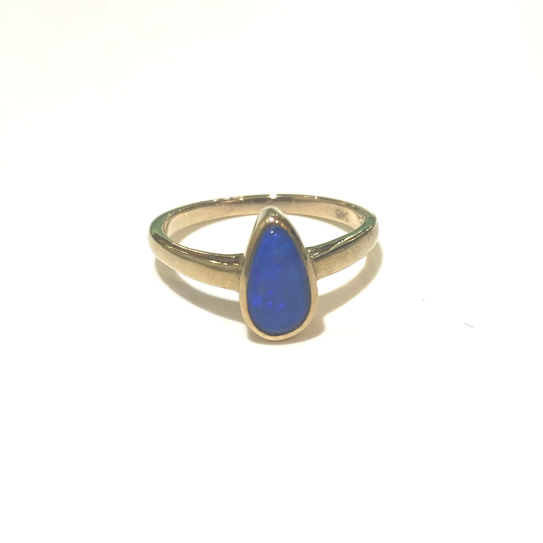 9ct Gold Pear Shaped Black Opal Ring