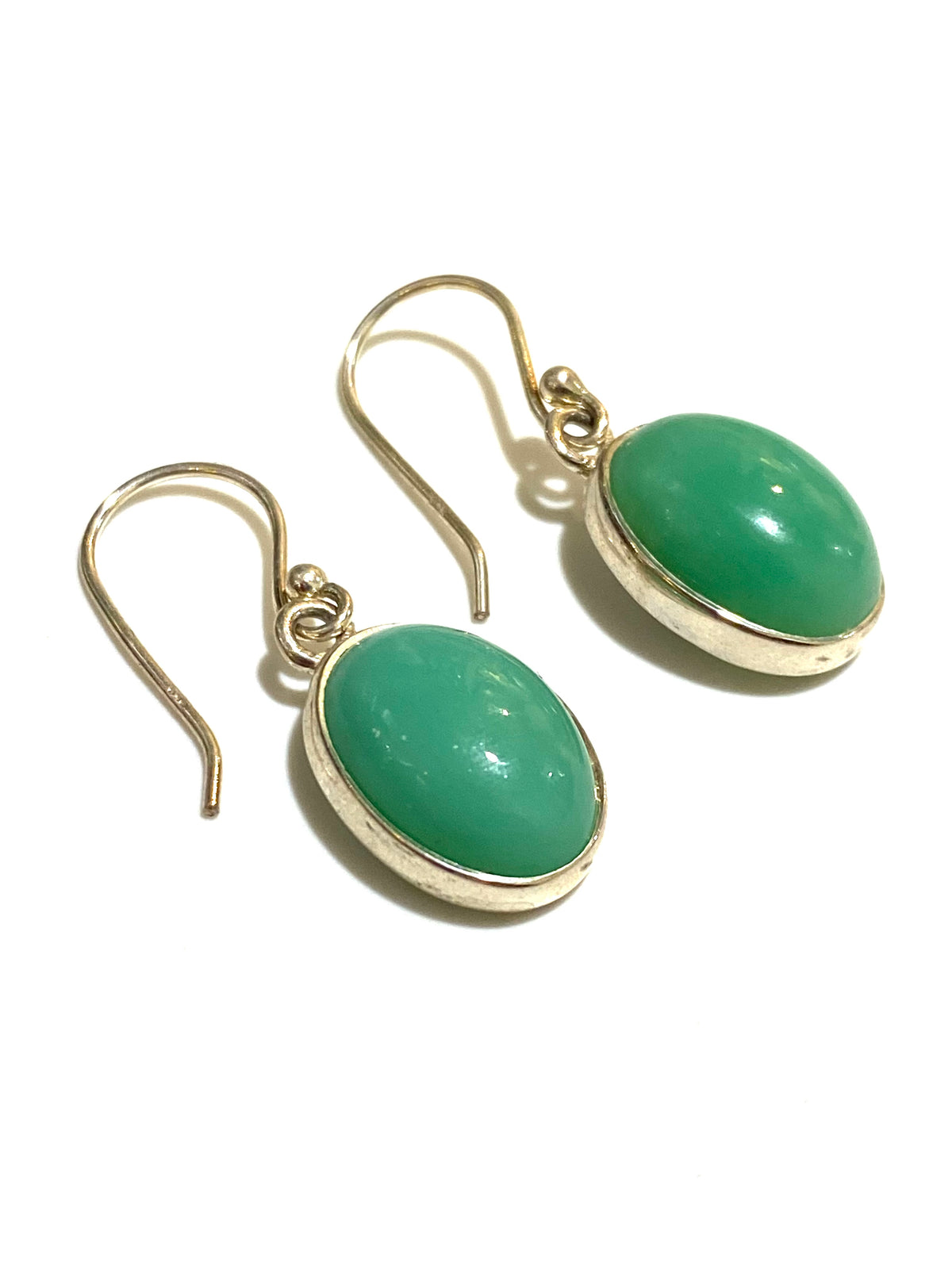 Sterling Silver Chrysoprase Oval Earrings