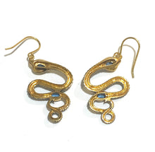 Enamel, Topaz and Brass Snake Earrings