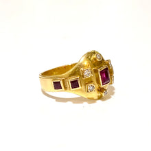 18ct Yellow Gold Ruby and Diamond Etruscan Style Ring