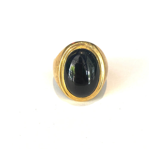 Sterling Silver Gold Plate Black Onyx Ring