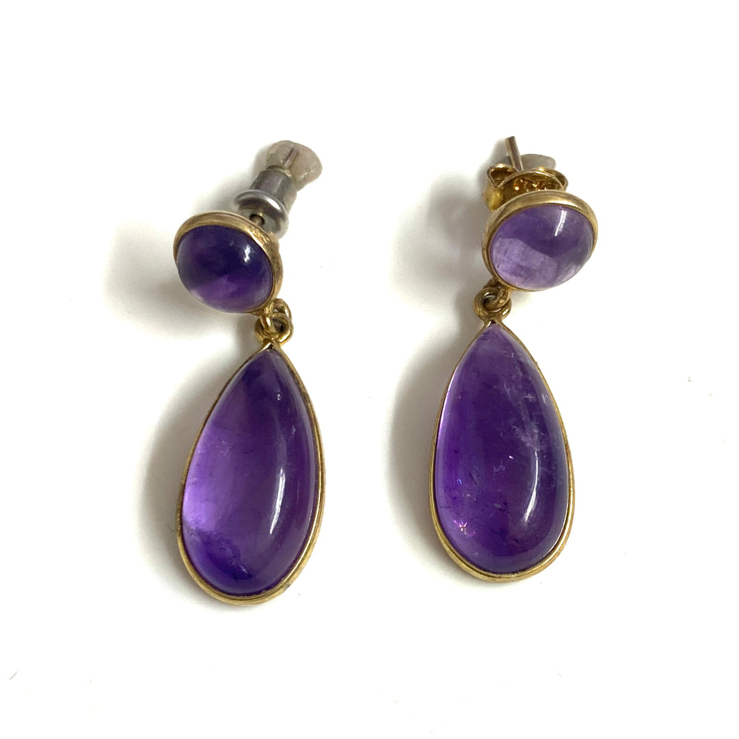Sterling Silver Gold Plate Cabochon Amethyst Earrings