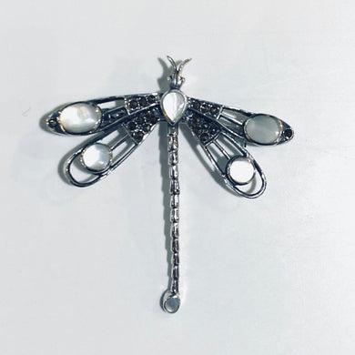 Sterling Silver Marcasite Mother of Pearl Brooch
