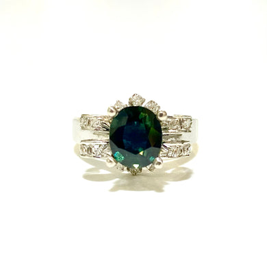 18ct White Gold Green Sapphire and Diamond Ring
