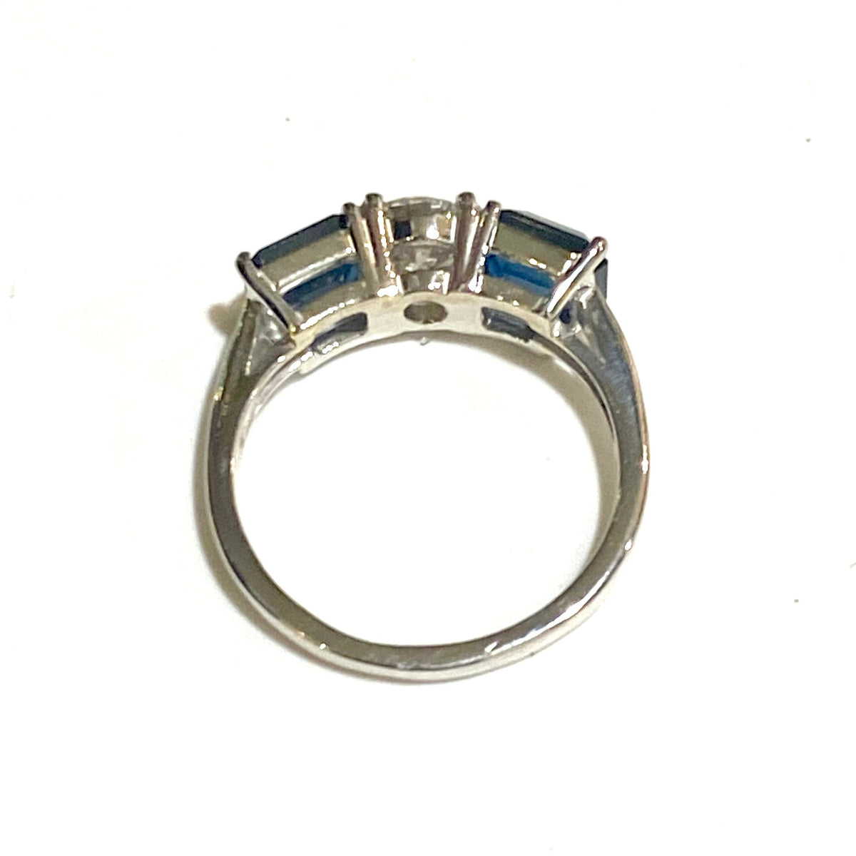 18ct White Gold Diamond and Sapphire Trilogy Ring