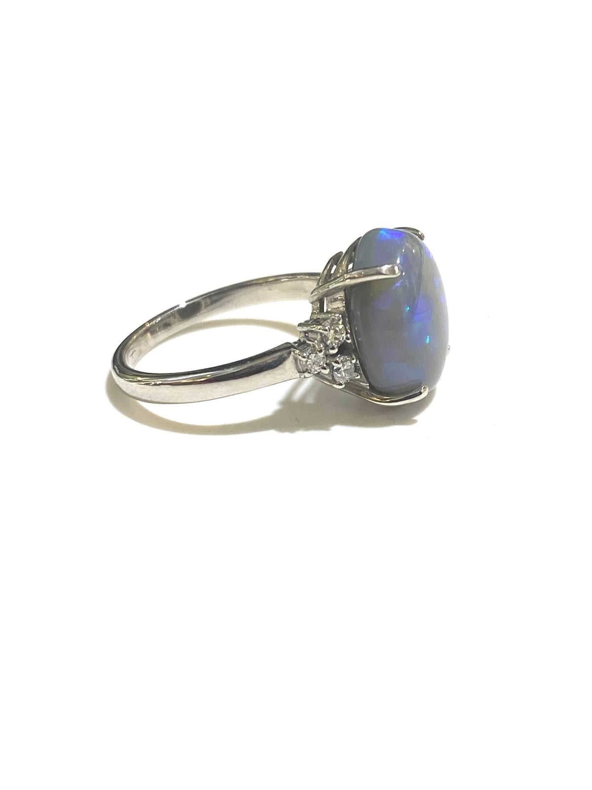 9ct White Gold 4.7ct Solid Black Opal and Diamond Ring
