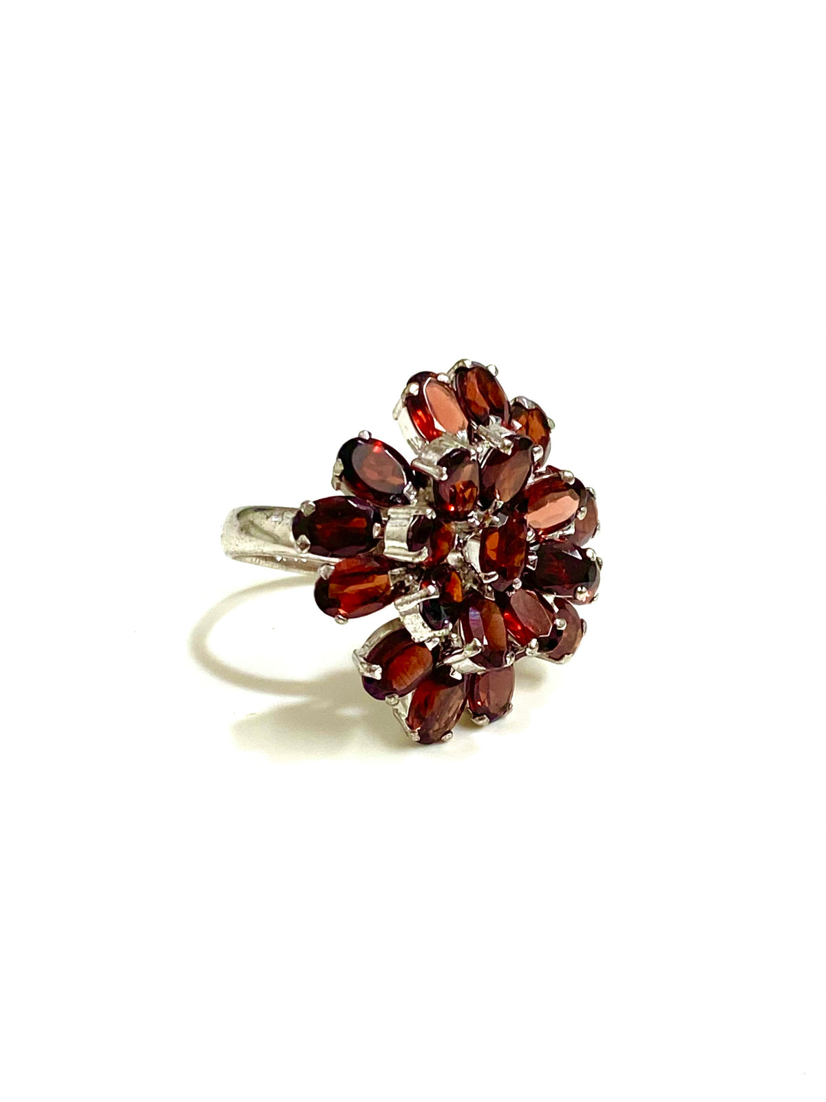 Sterling Silver Garnet Flower Cluster Ring