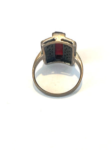 Sterling Silver Carnelian and Marcasite Square Ring
