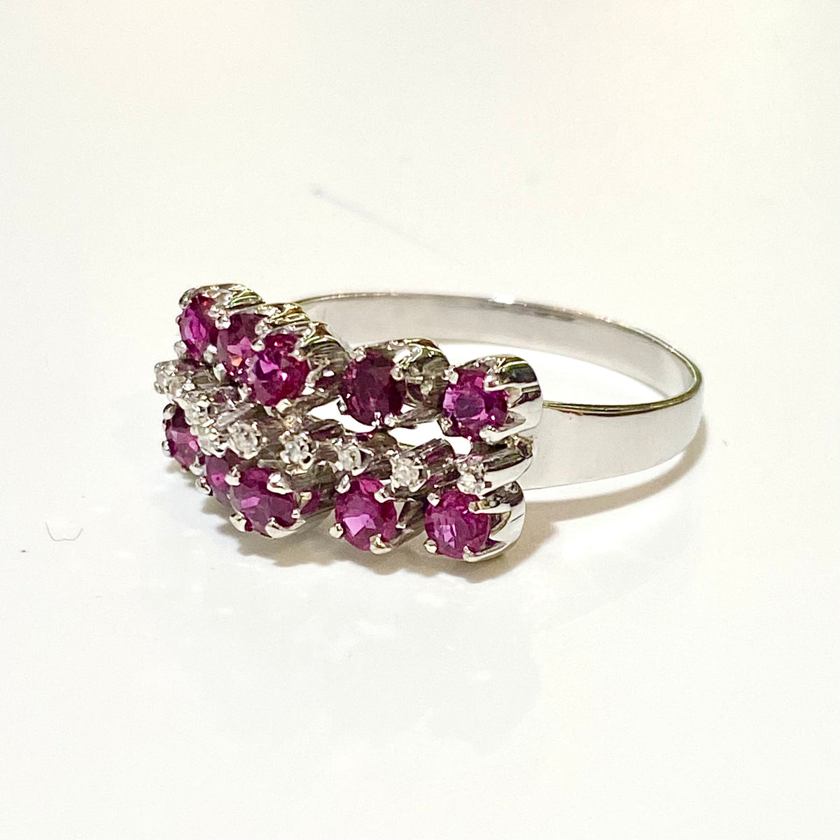 Antique 18ct White Gold Ruby and Diamond Ring