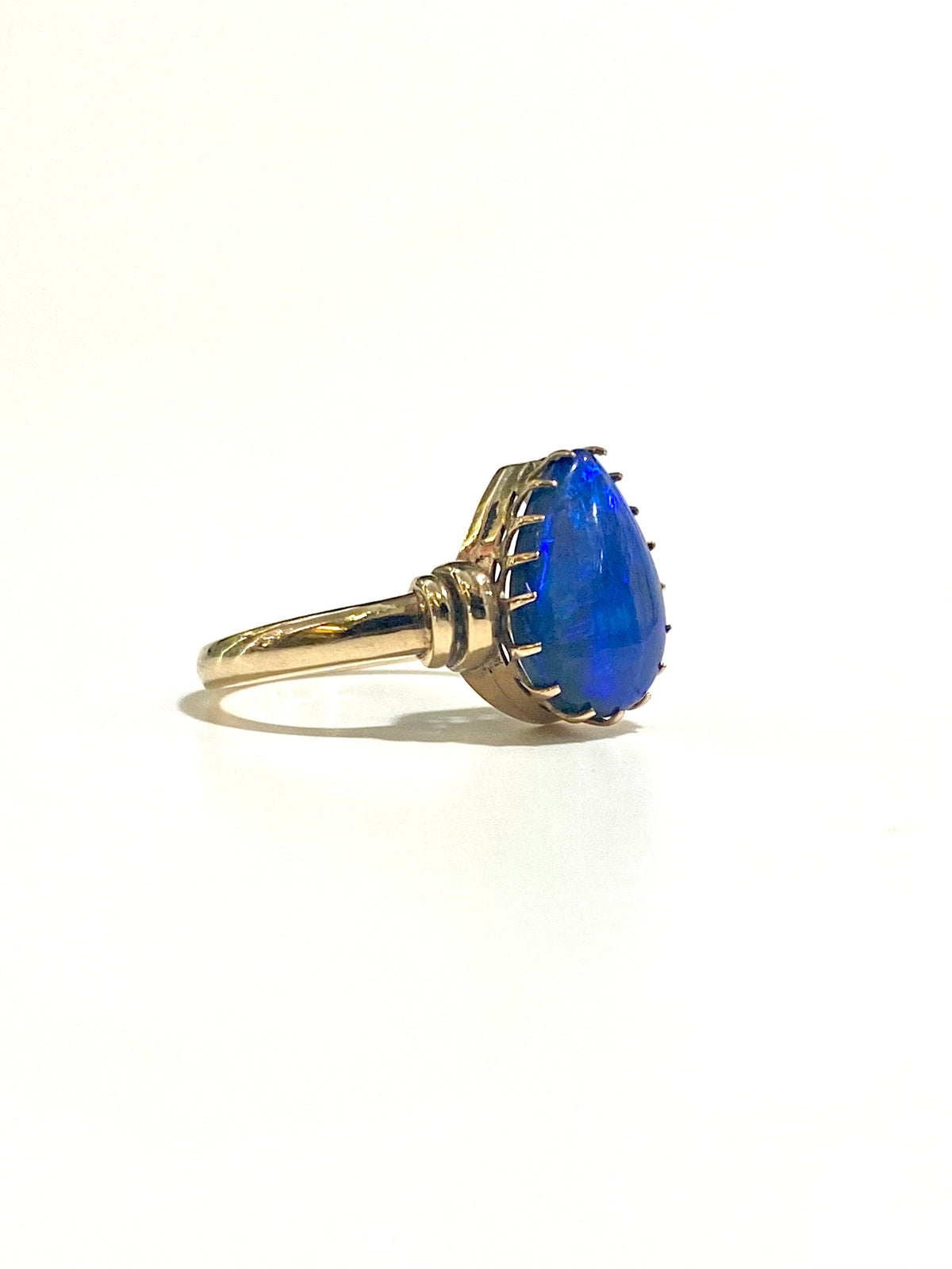 9ct Gold Black Opal Pear Shaped Ring