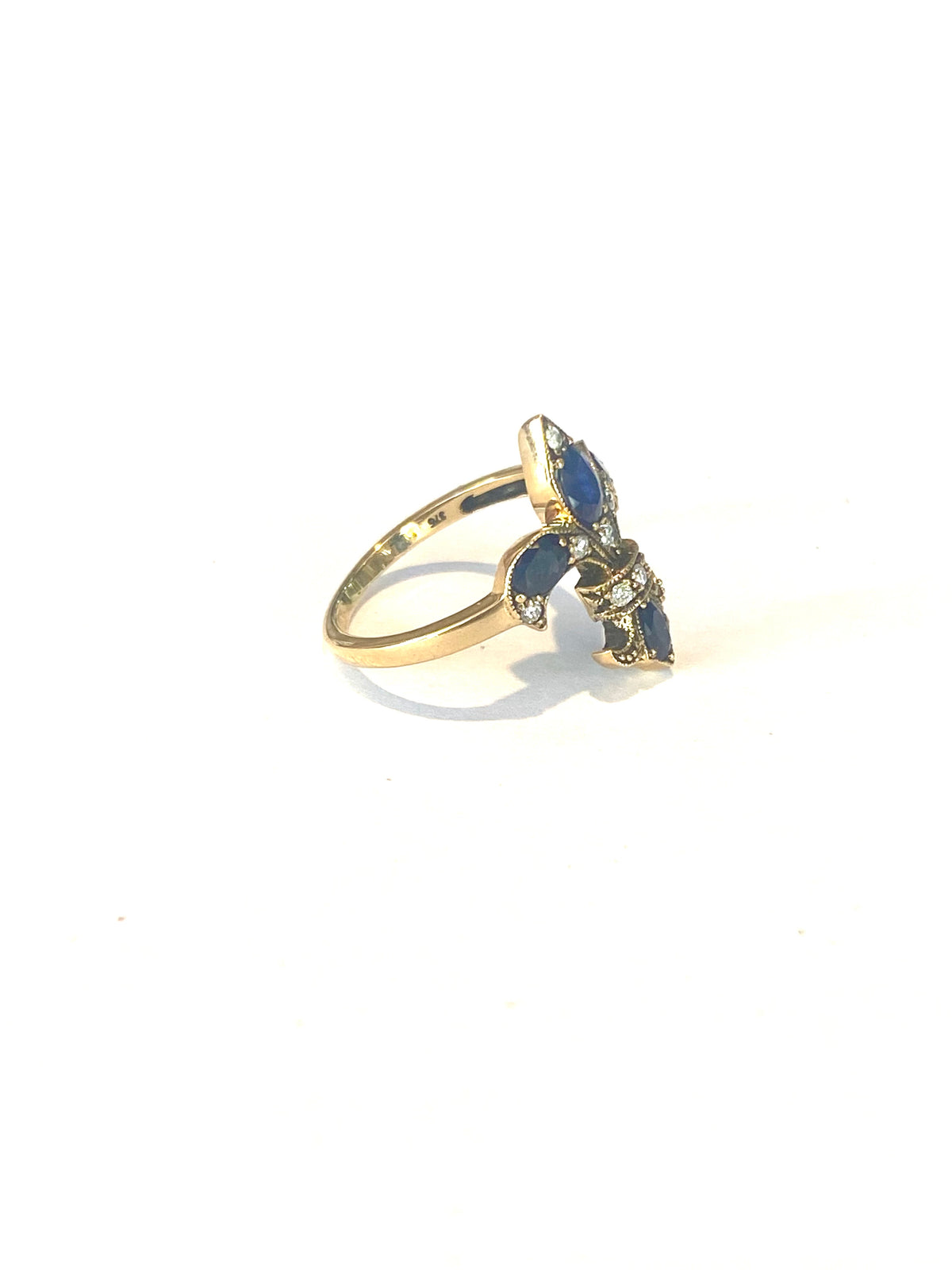 9ct Gold Sapphire and Diamond Fleur de Lis Ring