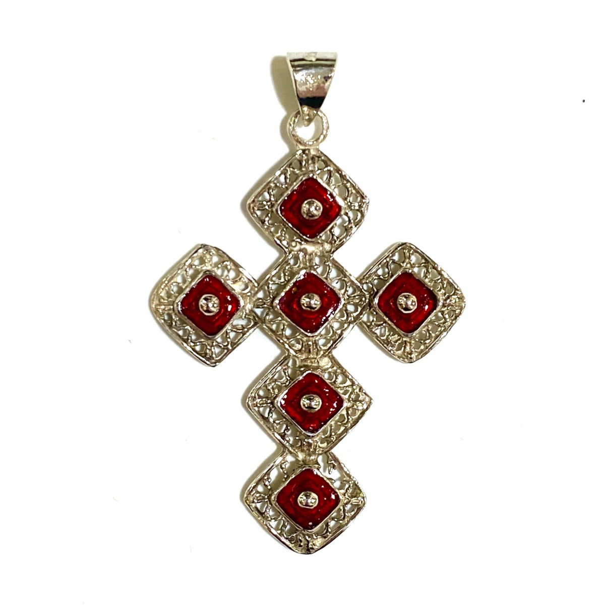 Sterling Silver Red Enamel Cross Pendant