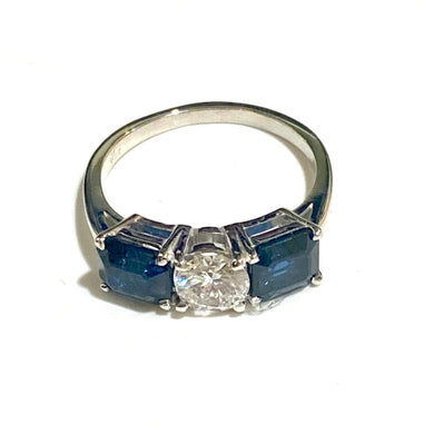 18ct White Gold Diamond and Sapphire Trilogy Ring