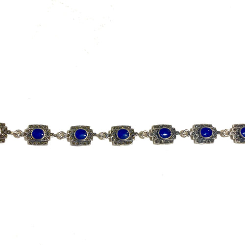 Sterling Silver Lapis Lazuli and Marcasite Bracelet