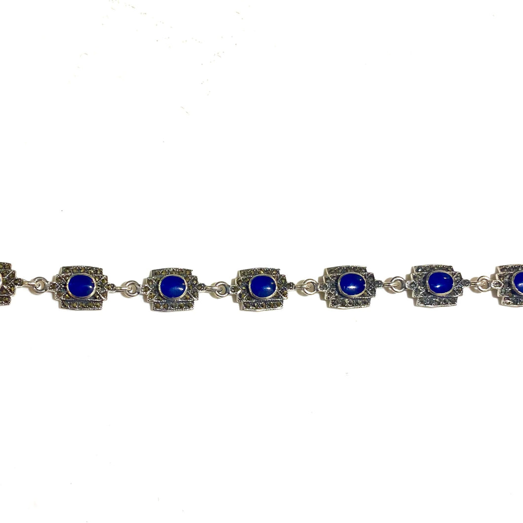 Sterling Silver Lapis Lazuli and Marcasite Bracelet