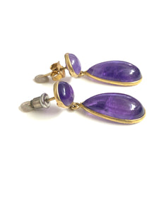 Sterling Silver Gold Plate Cabochon Amethyst Earrings
