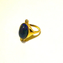 18ct Yellow Gold Black Opal Cabochon and Diamond Ring