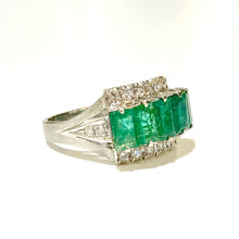 18ct White Gold Emerald and Diamond Bridge Ring