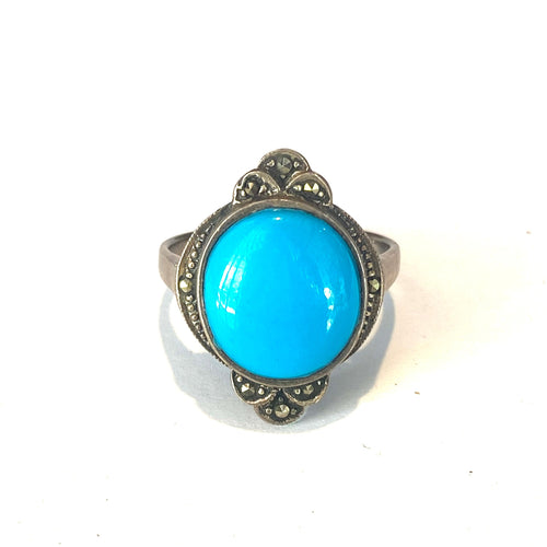 Sterling Silver Turquoise and Marcasite Ring