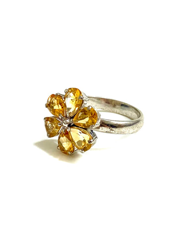 Sterling Silver Flower Citrine Ring