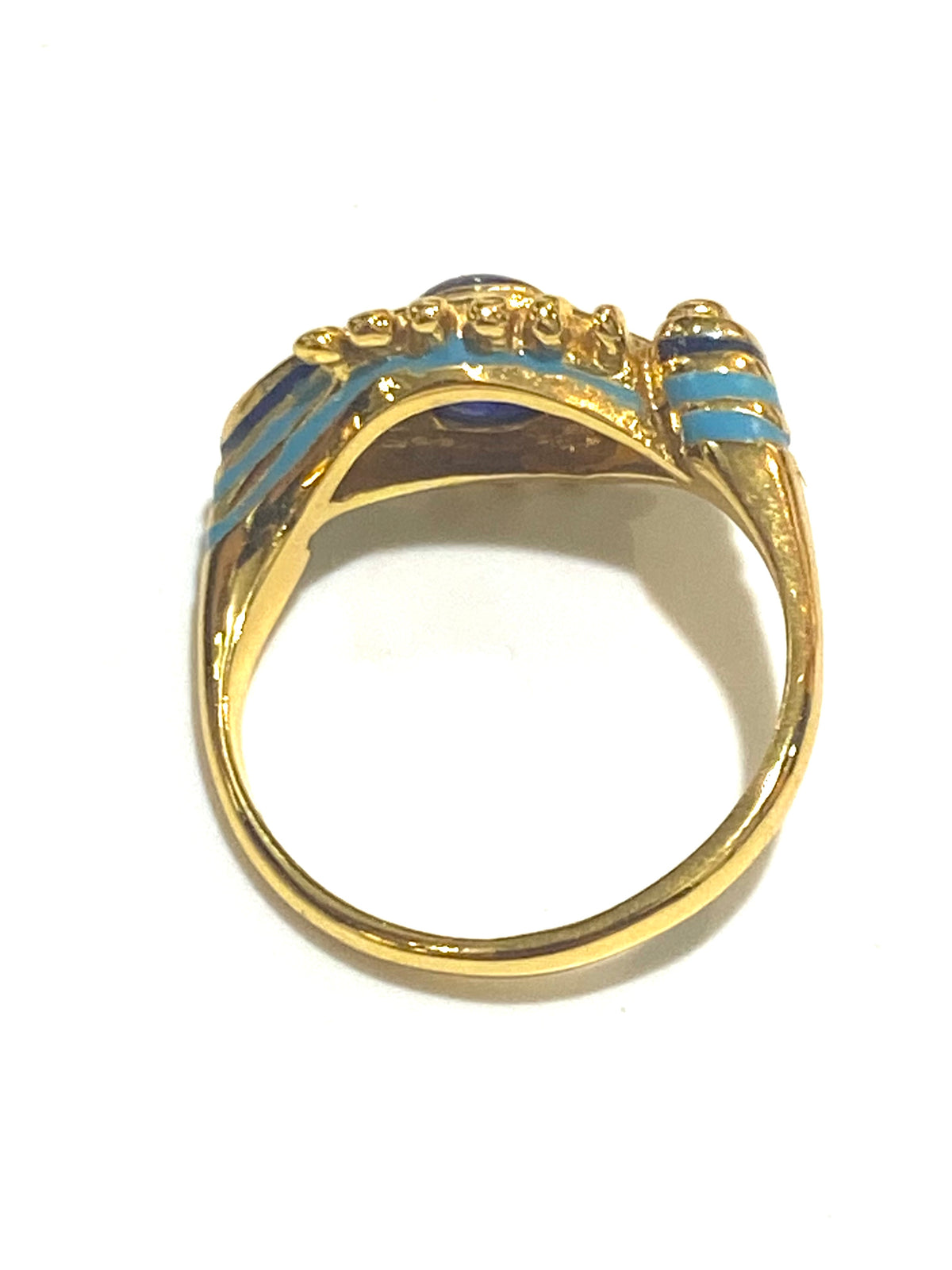 Blue Enamel, Gemstone and Sterling Silver Brass Evil Eye Ring