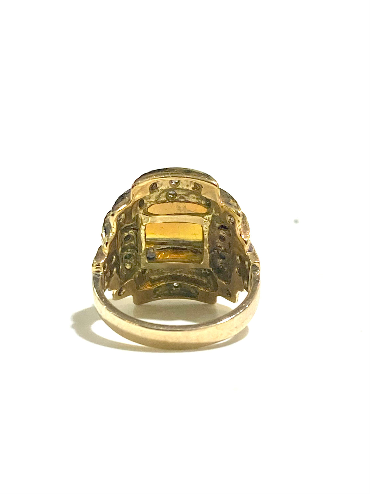 9ct Yellow Gold White Opal and Diamond Ring