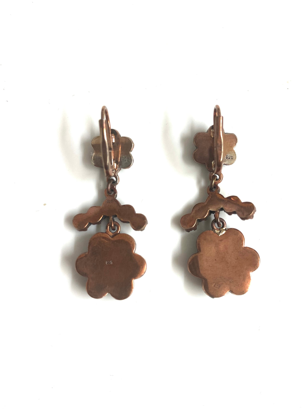 Sterling Silver Rose Gold Plated Garnet Floral Earrings