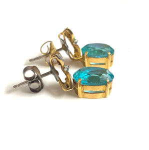 9ct Gold Blue Zircon Floral Earrings
