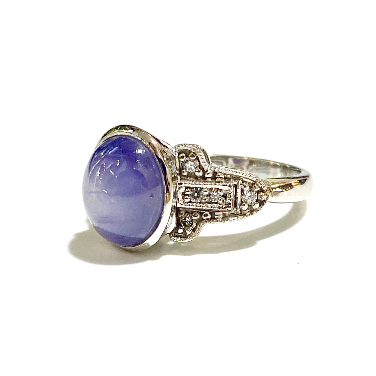 9ct White Gold 10.2ctw Star Sapphire and Diamond Ring