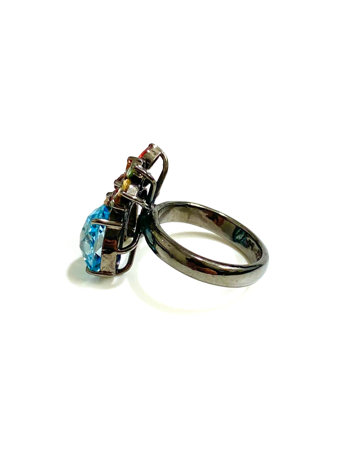 Sterling Silver Black Rhodium Plate Topaz Citrine Garnet Peridot Flower Cluster Ring