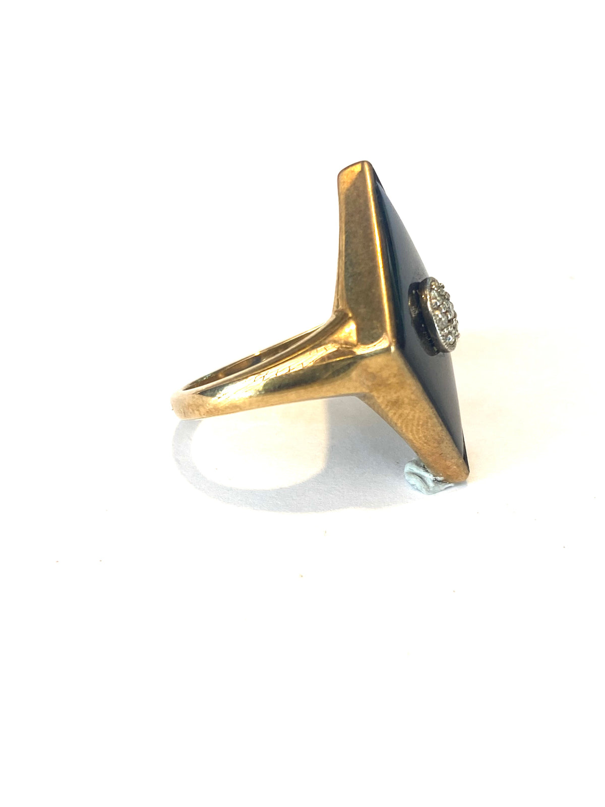 9ct Yellow Gold Diamond Shaped Onyx and Diamond Ring