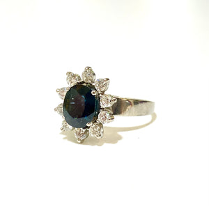 18ct White Gold Teal Sapphire and Diamond Ring