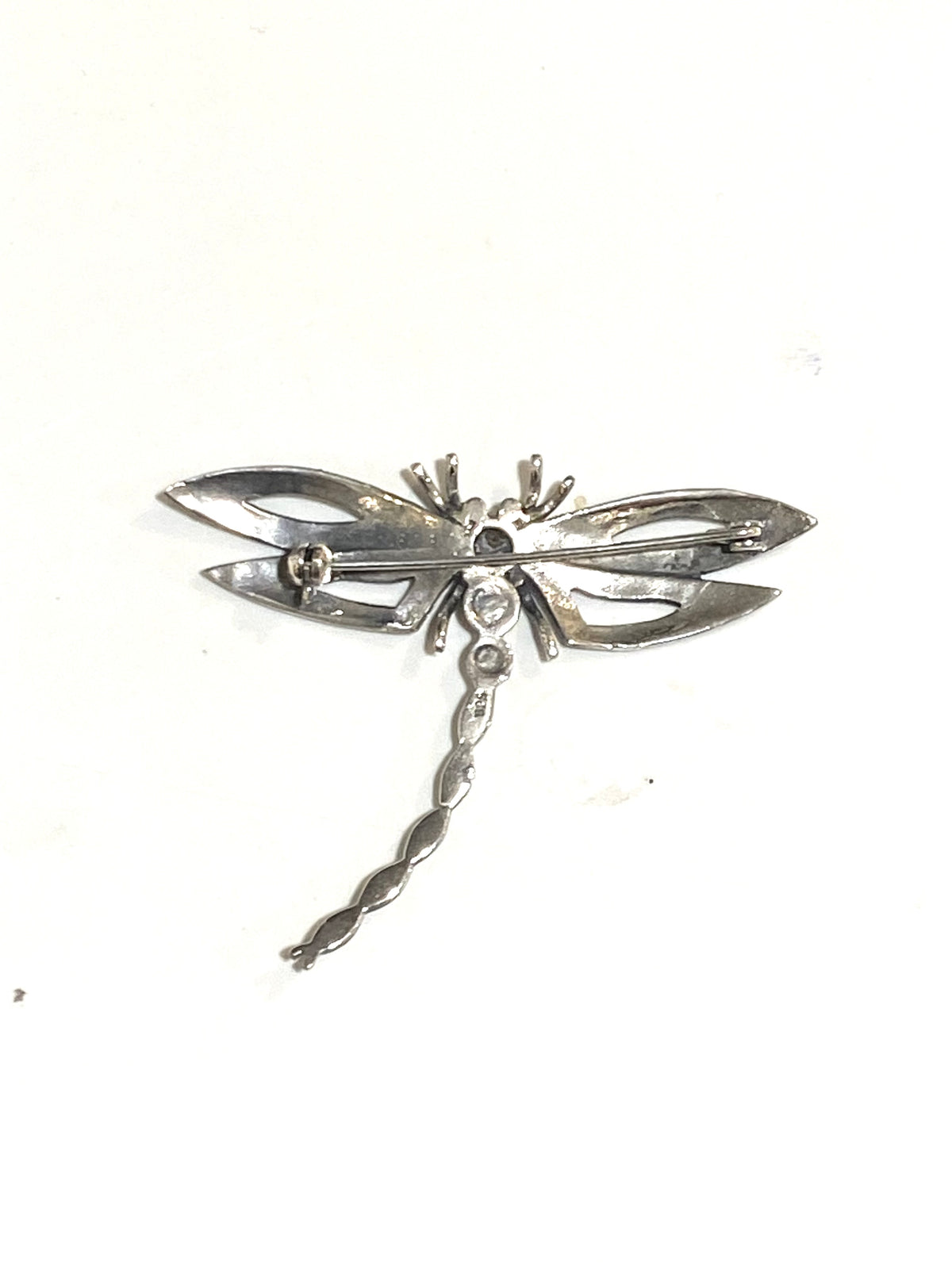 Sterling Silver Marcasite and Mother of Pearl Dragonfly Brooch