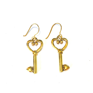 Brass Heart Key Earrings