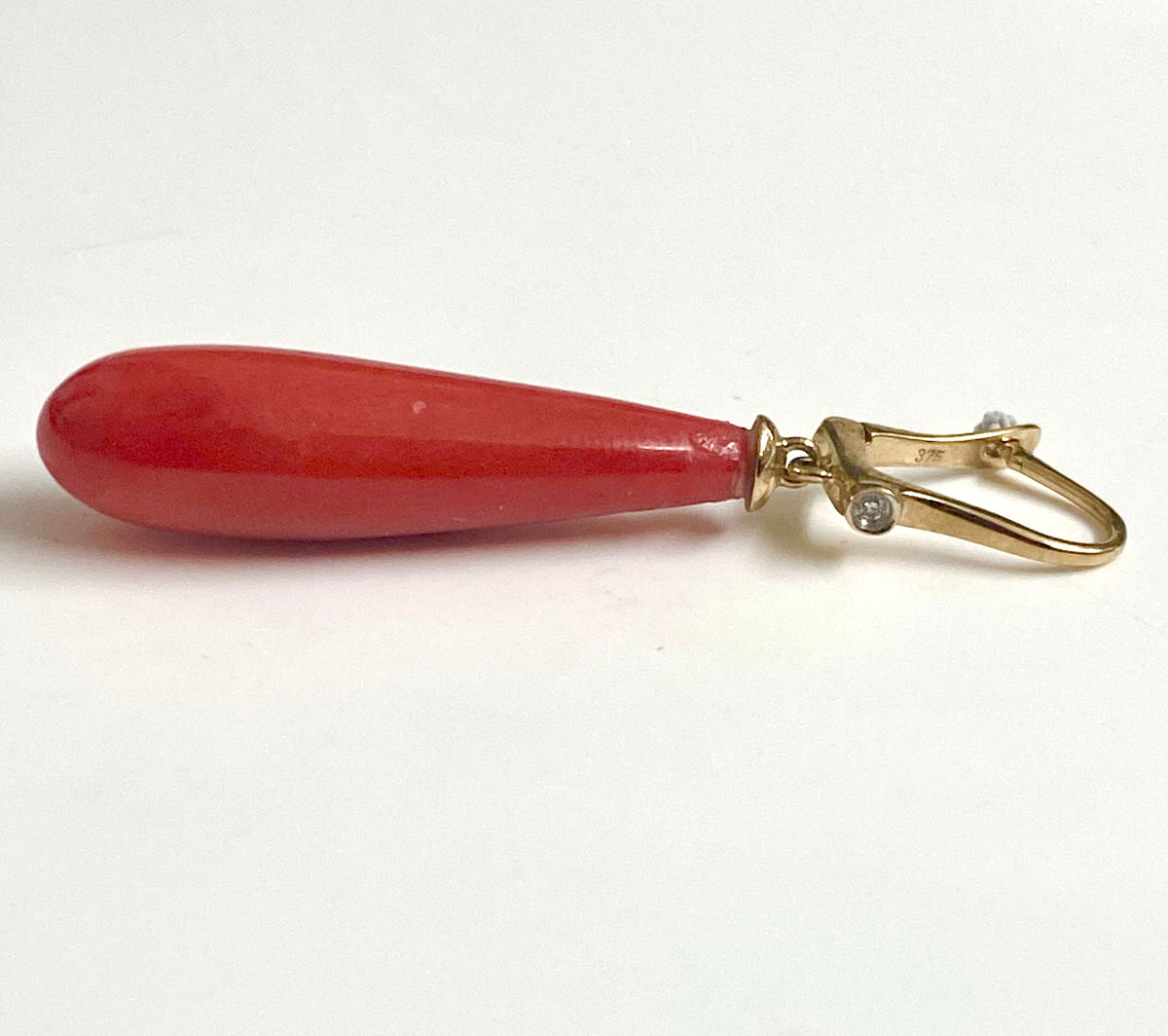 9ct Yellow Gold Momo Coral and Diamond Drop Earrings