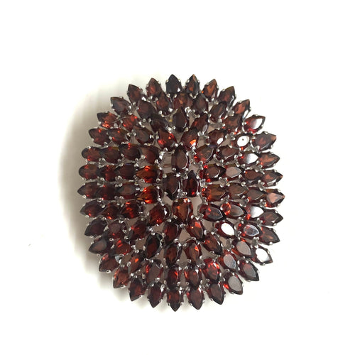 Oval Sterling Silver and Garnet Brooch