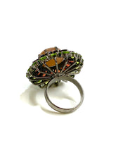 Sterling Silver Black Rhodium Plate Moonstone Garnet and Peridot Ring