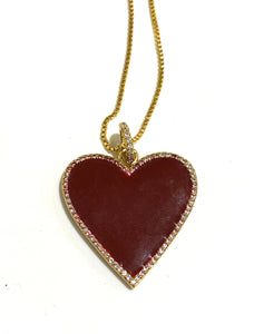 Sterling Silver Gold Plate, Red Enamel and CZ Necklace