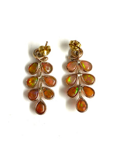 9ct Gold Opal and Diamond Leaf Design Earrings
