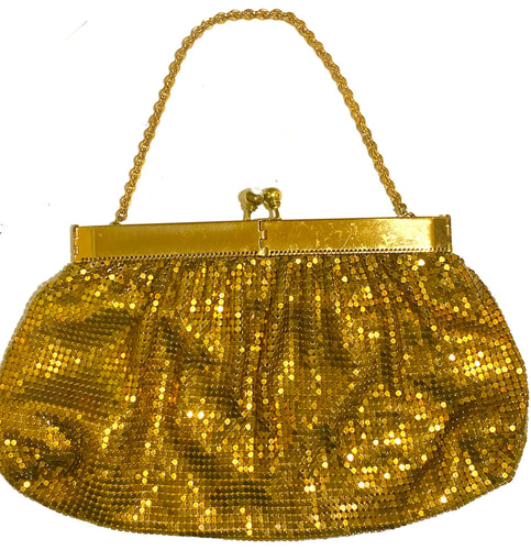 Gold Mesh Whiting & Davis Evening Bag with Crystal Clip and Chain