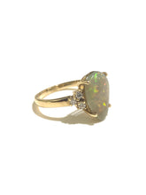9ct Yellow Gold Pear Shaped 2.20ct Solid Semi Black Opal and Diamond Ring