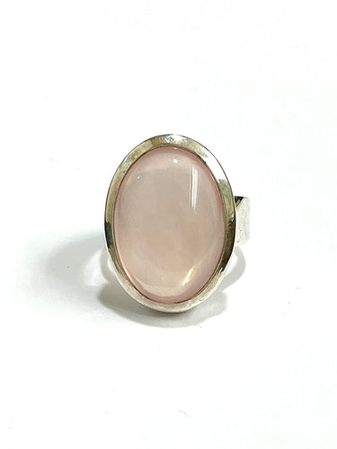 Oval Cabochon Rose Quartz Sterling Silver Cocktail Ring