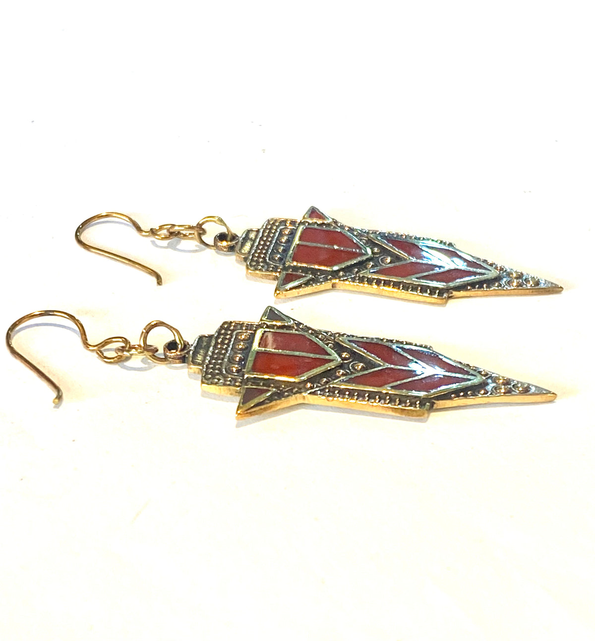 Brass and Carnelian Drop Earrings